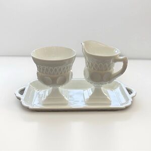 ✨ Vintage Colony Lacette Milk Glass Criss-Cross & Dot Creamer + Sugar + Tray 🤍
